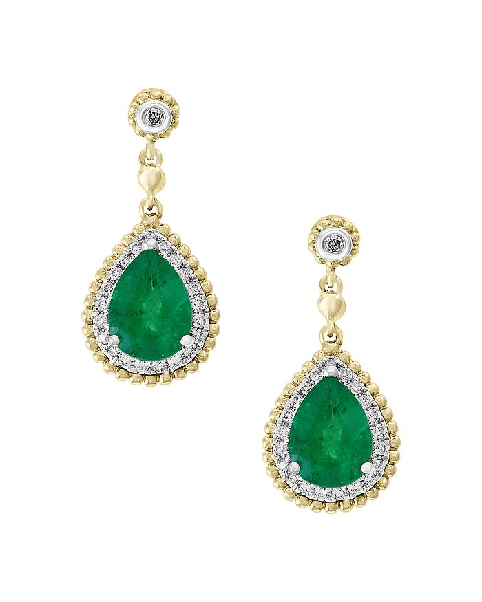 Bloomingdale's Emerald & Diamond Beaded Earrings in 14K White & Yellow ...