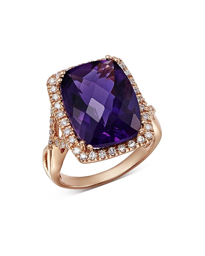 Bloomingdale's Amethyst Cushion & Diamond Statement Ring in 14K Rose