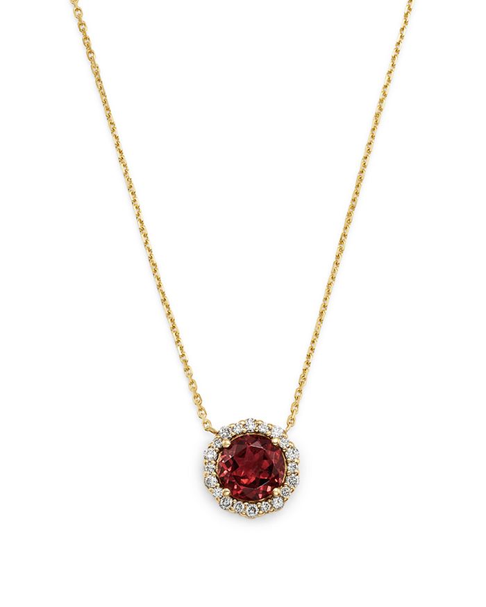 Pink Tourmaline & Diamond Halo Pendant Necklace 14K Yellow Gold