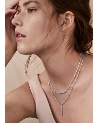 Sterling Silver Caviar Spark Diamond Bar &amp; Ball Chain Necklace, 16&amp;quot;