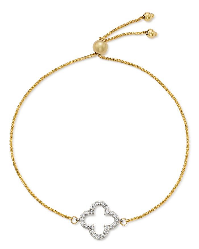 Bloomingdale's Diamond Clover Bolo Bracelet In 14k White & Yellow Gold, 0.20 Ct. T.w. - 100% Exclusive In White/gold