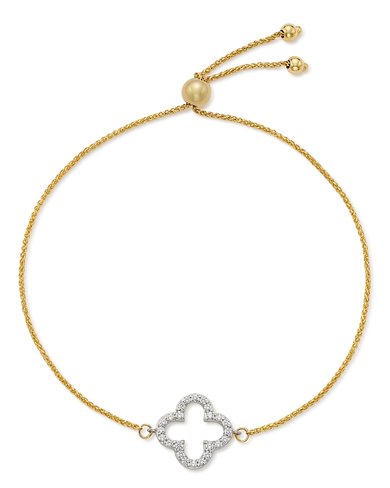 Bloomingdale's Fine Collection Diamond Clover Bolo Bracelet in 14K White & Yellow Gold, 0.20 tcw