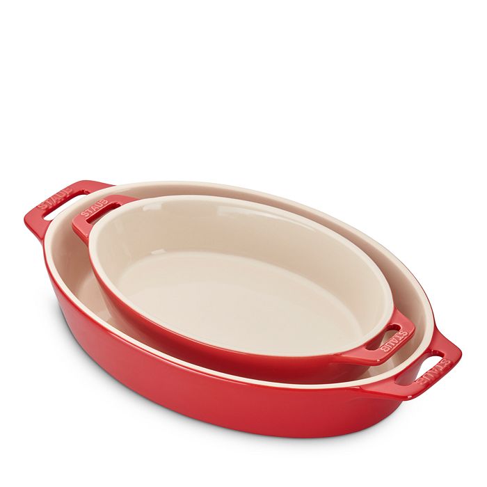 Staub Ceramic Oval Baking Dish 2-piece Set In Cherry