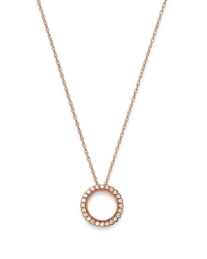 Bloomingdale's Diamond Open Circle Pendant Necklace In 14k Rose Gold, 0.10 Ct. T.w. - 100% Exclusive In White/rose