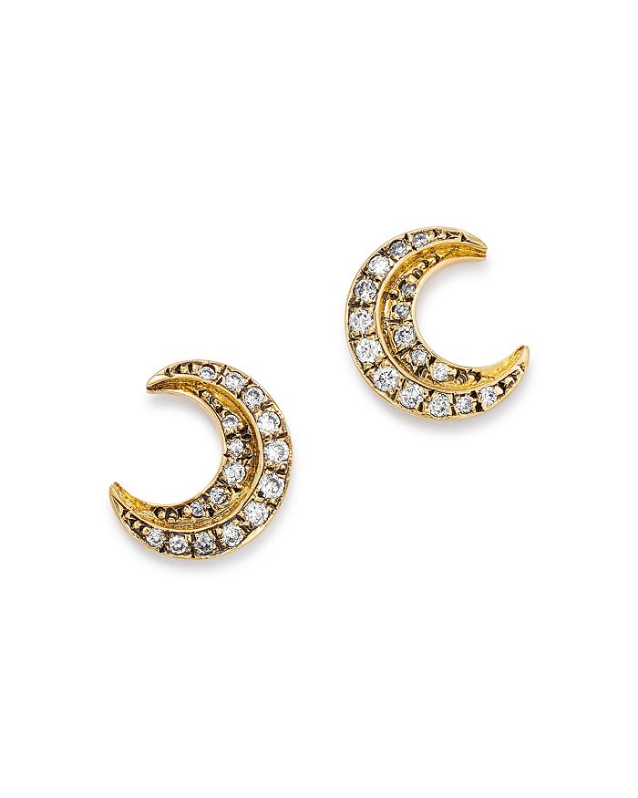 Suel Blackened 18k Yellow Gold Crescent Moon Diamond Earrings In White/gold