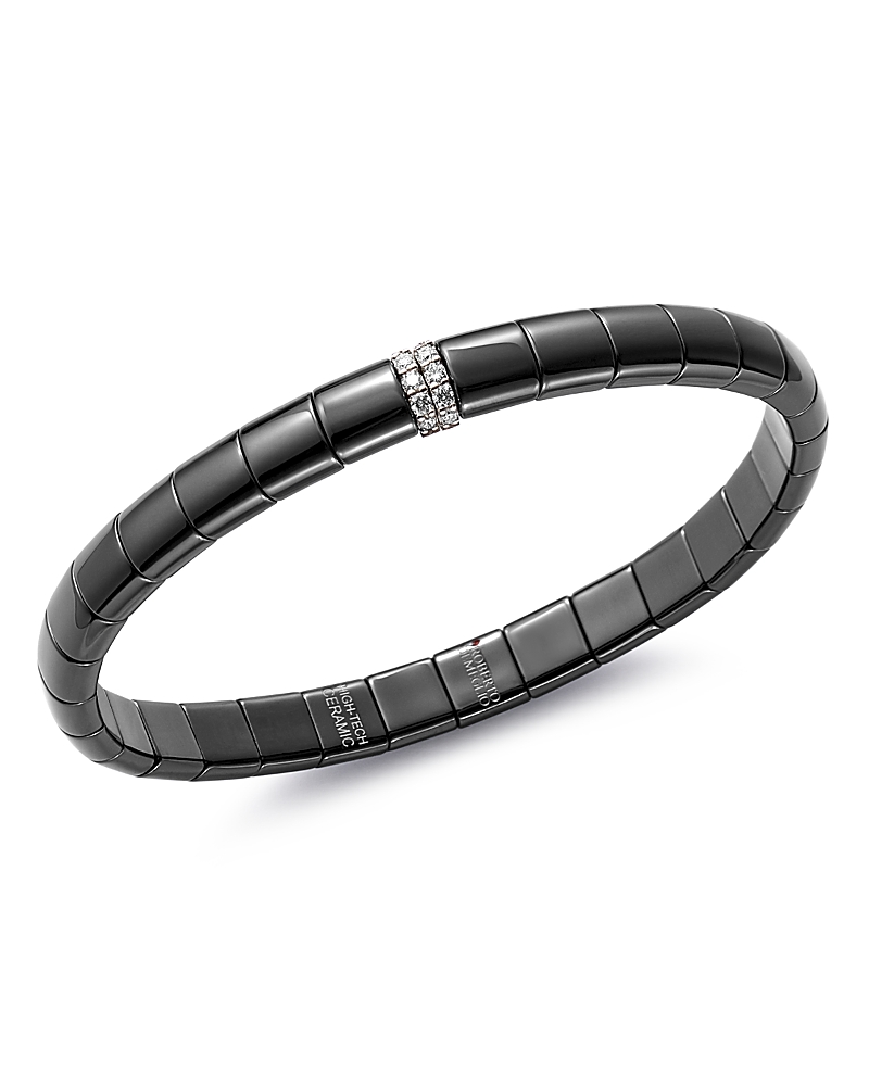 Roberto Demeglio 18k White Gold & Black Ceramic Pura Stretch Bracelet With Diamonds In White/black