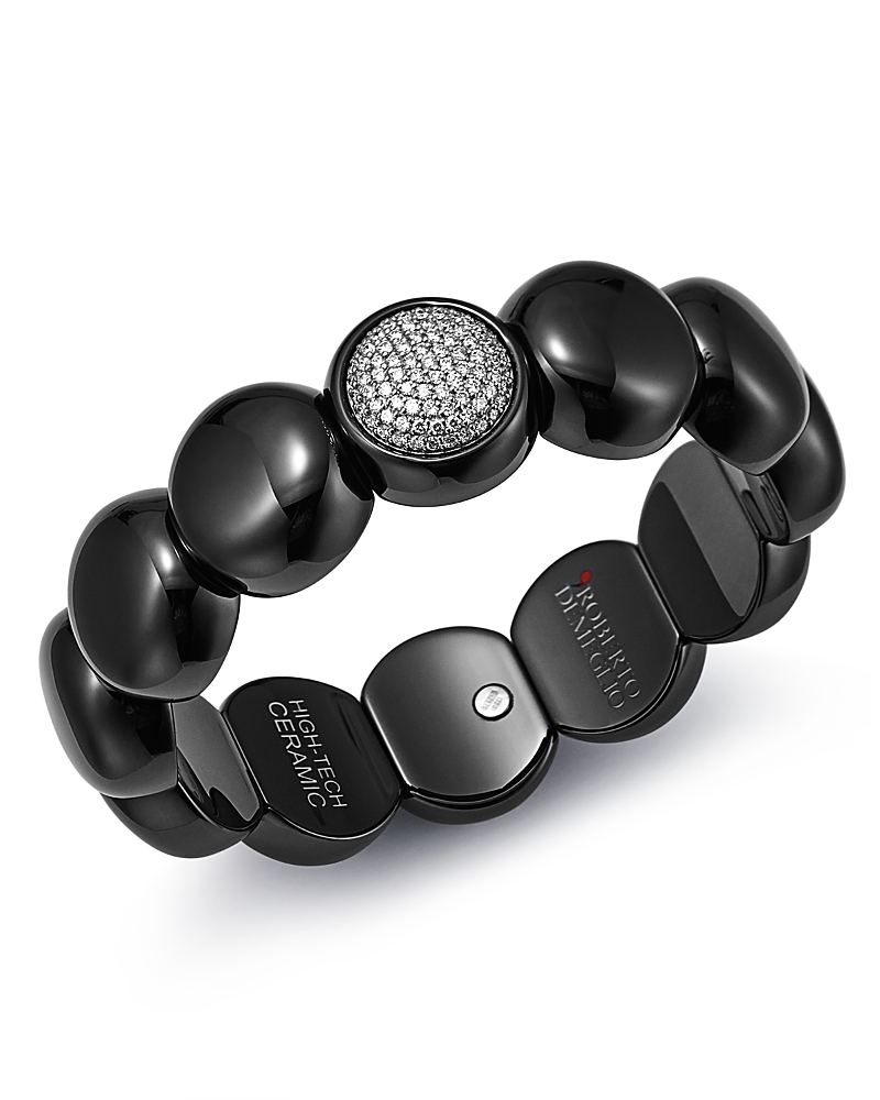 Roberto Demeglio 18k White Gold & Black Ceramic Dama Stretch Bracelet With Diamonds In White/black