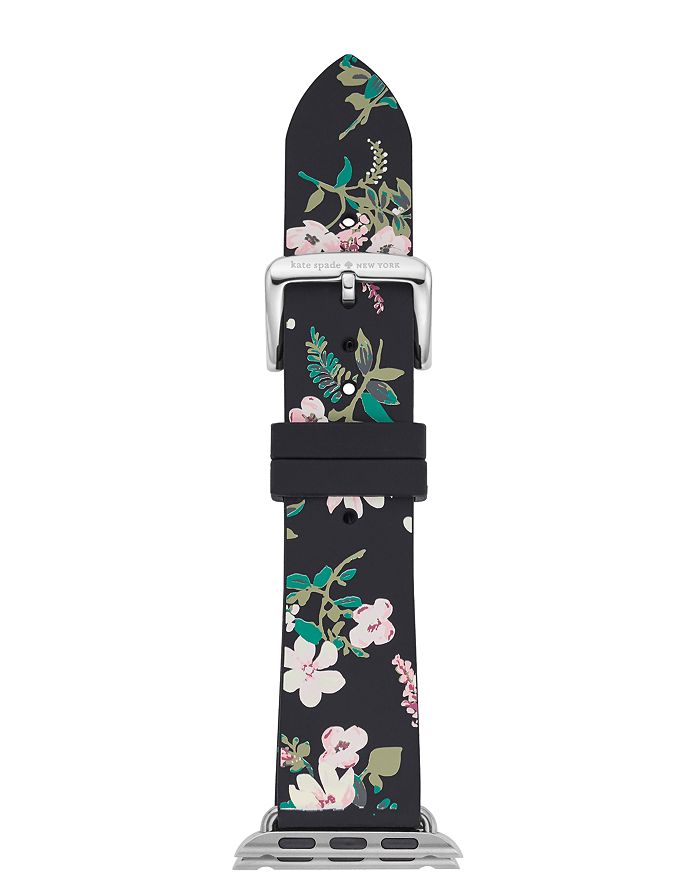 KATE SPADE KATE SPADE NEW YORK BLACK FLORAL PRINT SILICONE BAND FOR APPLE WATCH, 38MM & 40MM,KSS0011
