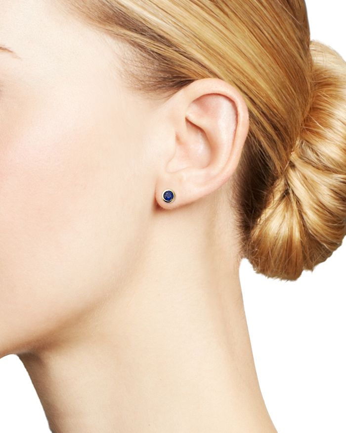 Shop Bloomingdale's Sapphire Bezel Stud Earrings In 14k Yellow Gold - 100% Exclusive In Blue/gold