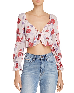 ENDLESS ROSE FLORAL TIE-FRONT CROPPED TOP,CH207T