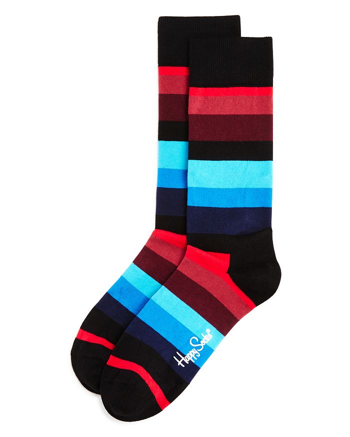 Shop Happy Socks Striped Socks In Black/blue