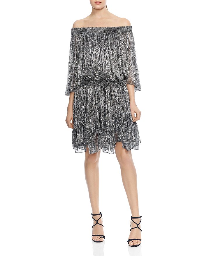 Halston heritage off shoulder pleated hot sale gown