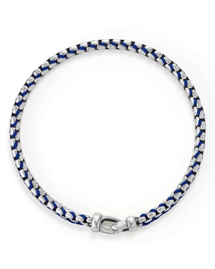 Woven Box Chain Bracelet Sterling Silver with Blue Nylon, 10mm