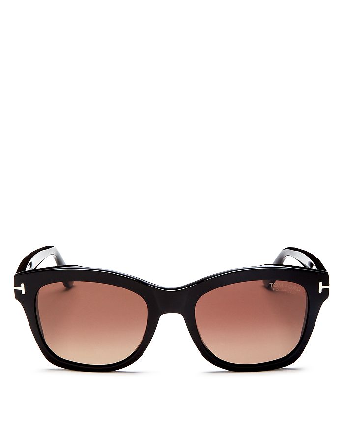 Shop Tom Ford Lauren Polarized Square Sunglasses, 52mm In Shiny Black/brown