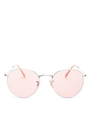 Ray Ban Ray-ban Unisex Evolve Polarized Round Sunglasses, 53mm In Silver/pink