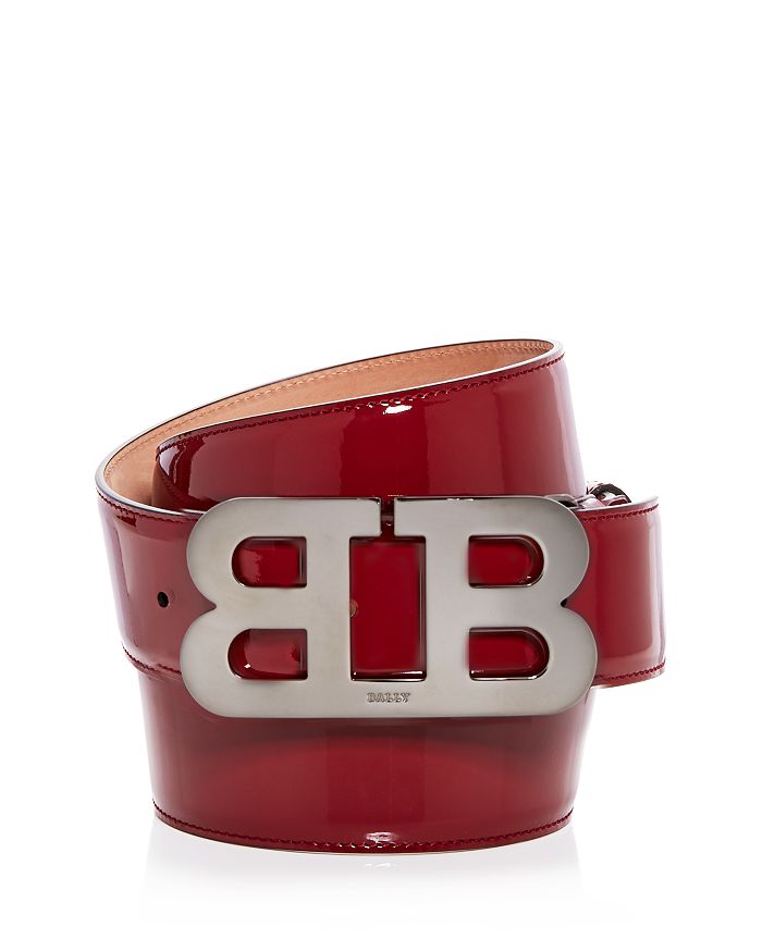 Bally Men's Mirror B Buckle Patent Leather Belt In Dark Red