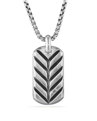 Men's Chevron Tag in Sterling Silver with Black Onyx, 35mm