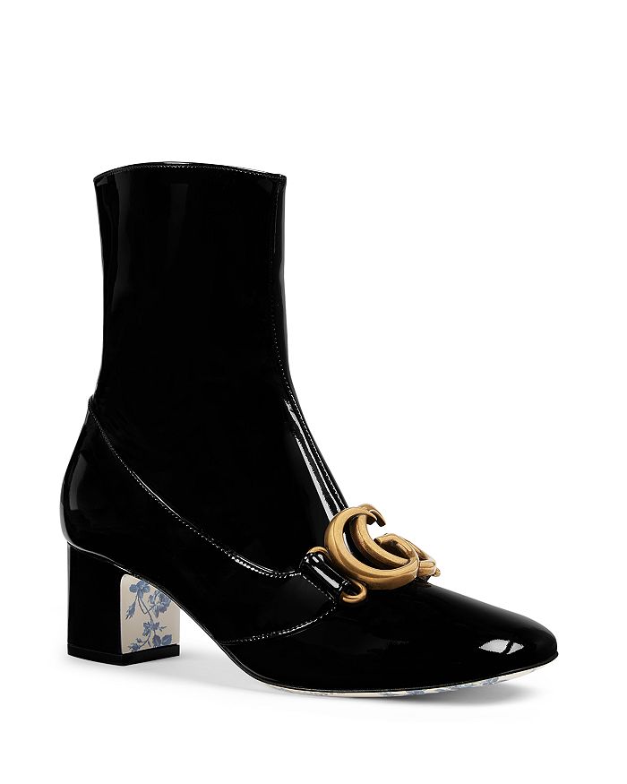 Gucci Women's Double G Boots In Black Patent Leather