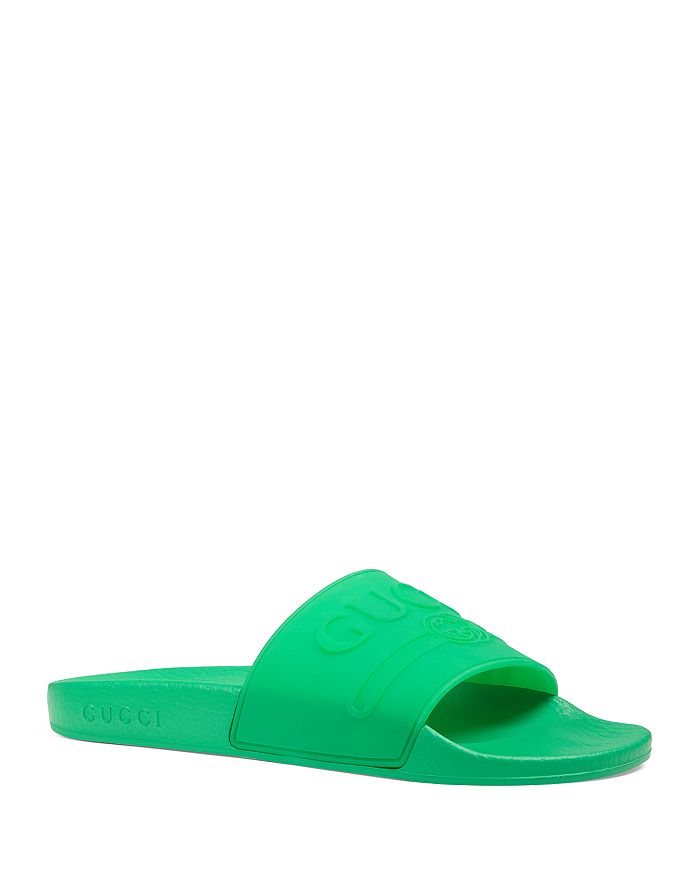 Gucci Women's Pursuit Logo Pool Slides In Green