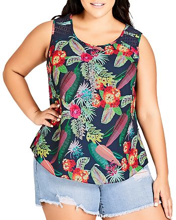 City Chic Plus Sleeveless Tropical Floral Top | Bloomingdale's