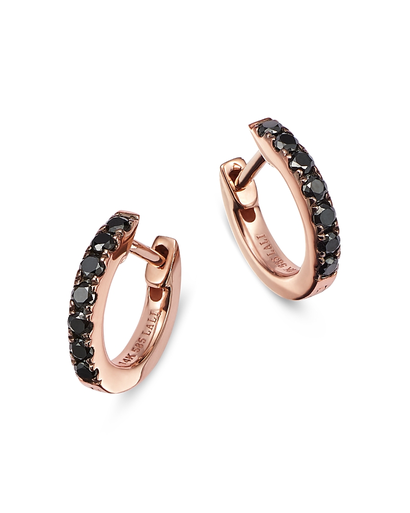 Bloomingdale's Fine Collection Black Diamond Huggie Hoop Earrings in 14K Rose Gold, 0.20 tcw