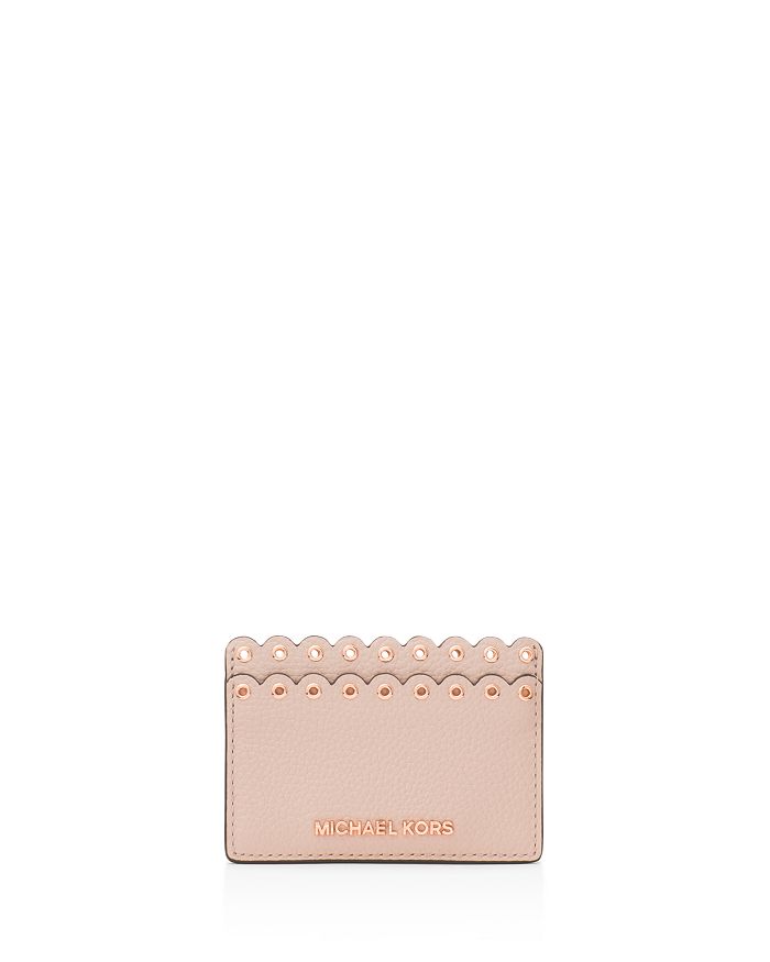 Michael Michael Kors Scalloped Leather Card Case In Soft Pink/gold