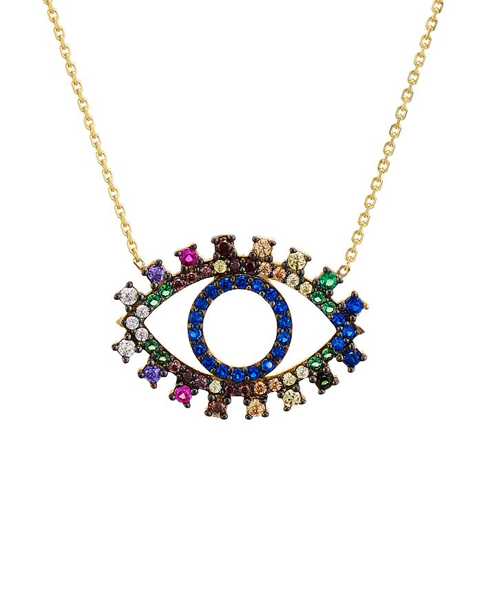 Aqua Multicolor Eye Pendant Necklace In Gold Tone-plated Sterling Silver, 15 - 100% Exclusive In Multi/gold
