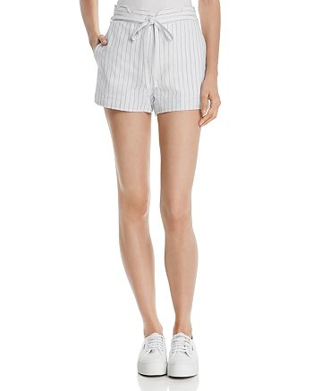 AQUA Scalloped Striped Linen Shorts - 100% Exclusive | Bloomingdale's