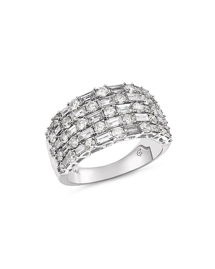 Bloomingdale's Five Row Diamond Baguette & Round Ring In 14k White Gold, 2.50 Ct. T.w. - 100% Exclusive