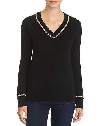 C by Bloomingdale's - Embellished V-Neck Cashmere Sweater - 100% Exclusive