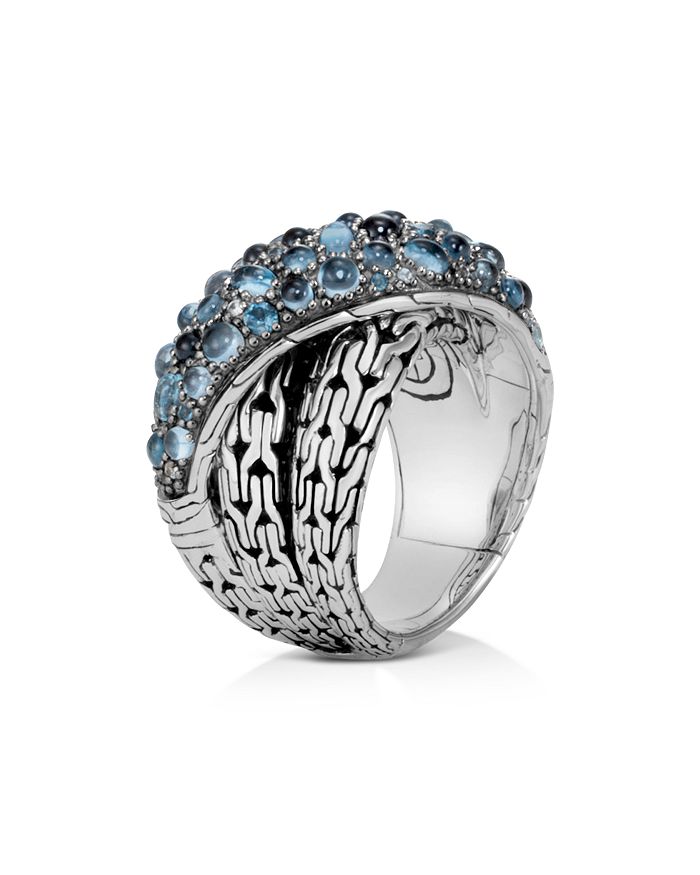 JOHN HARDY STERLING SILVER CLASSIC CHAIN CROSSOVER RING WITH BLUE TOPAZ & BLUE ZIRCON,RBS902384MBTBZX7