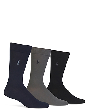 Shop Polo Ralph Lauren Super Soft Flat Knit Socks - Pack Of 3 In Navy/gray/black