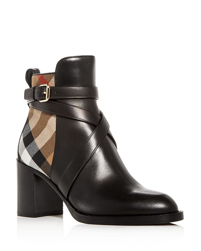 Burberry women's vaughan vintage check online y leather block heel booties