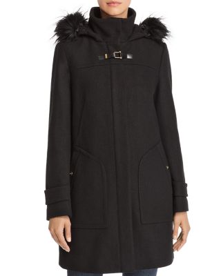 Cole Haan - Faux Fur Trim Twill Duffel Coat