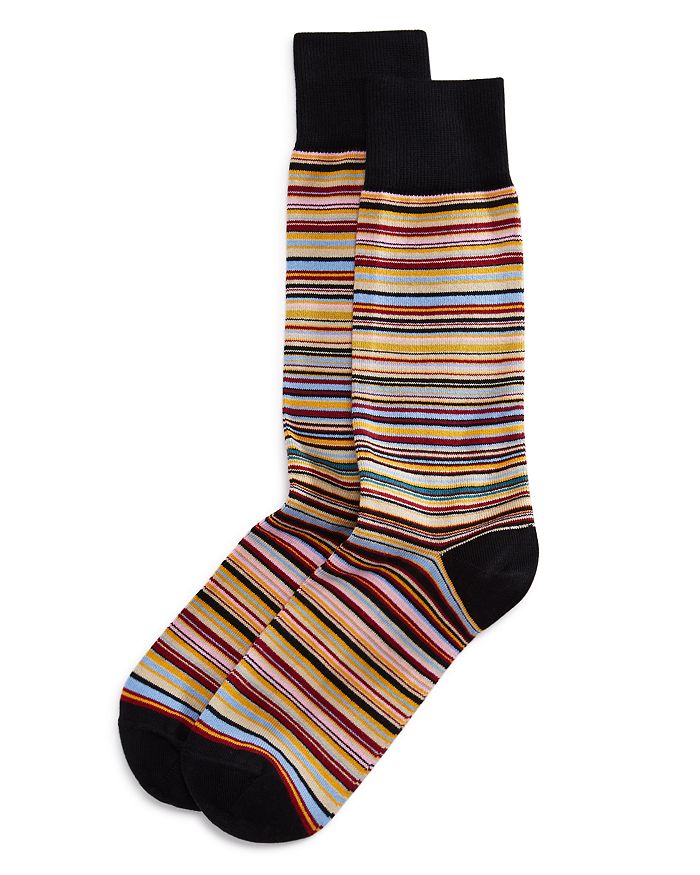 Paul Smith Multicolored Fine Striped Socks In Black Multi