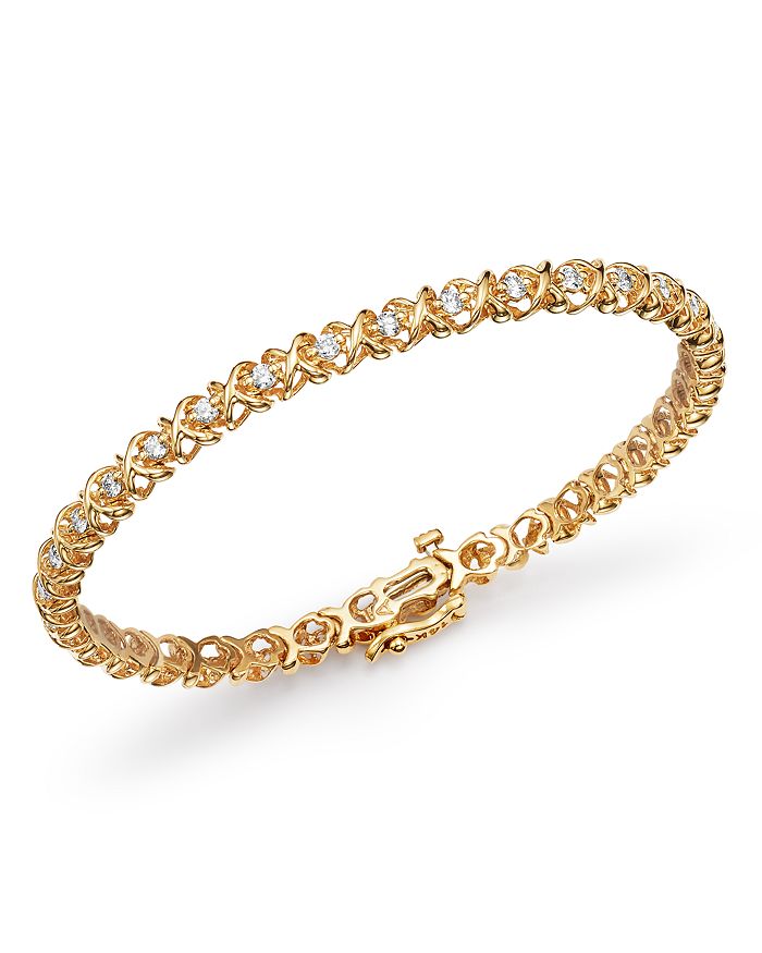Bloomingdale's Diamond Xoxo Eternity Bracelet In 14k Yellow Gold, 1.0 Ct. T.w. - 100% Exclusive In White/gold
