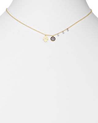 Diamond Hamsa 14K Yellow Gold Evil Eye Necklace, 16"