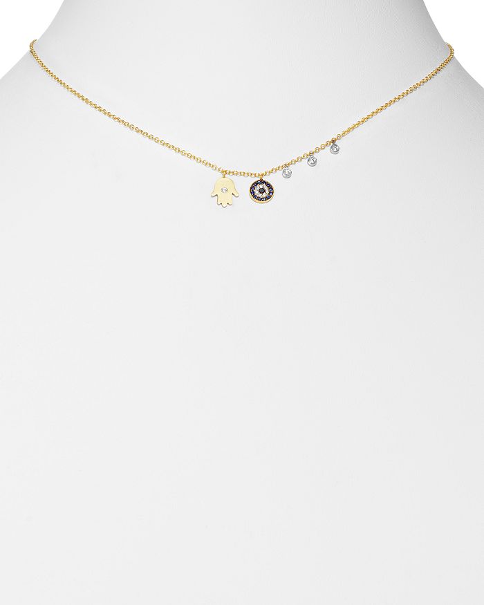 Shop Meira T Diamond Hamsa 14k Yellow Gold Evil Eye Necklace, 16 In Multi/gold