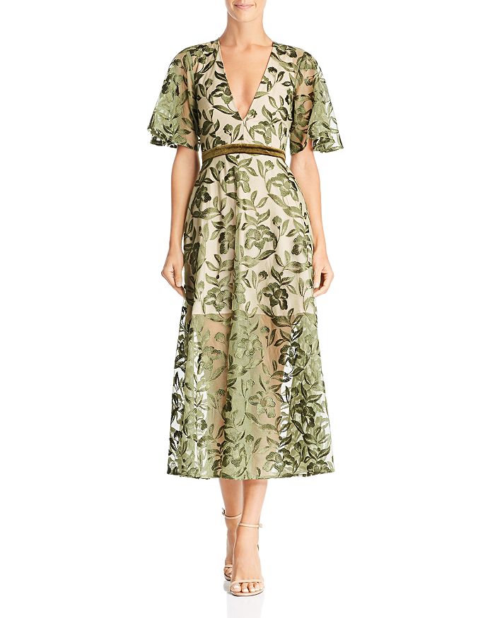 Sau Lee Lucia Embroidered Dress In Olive