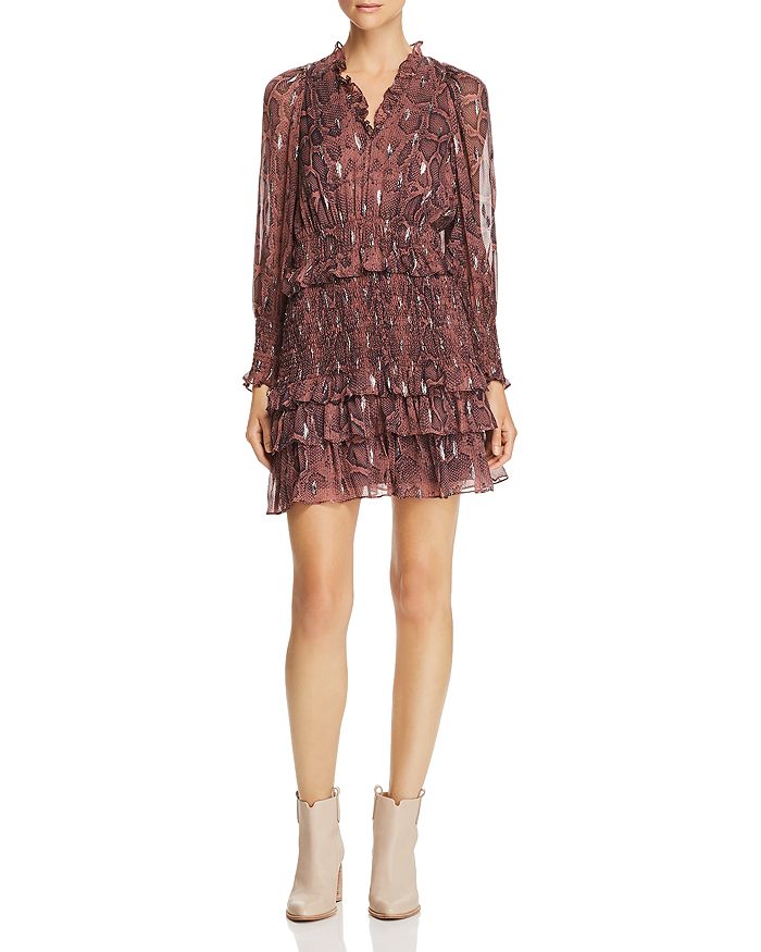 Rebecca Taylor Snake Print Ruffle Trim Dress Bloomingdale s