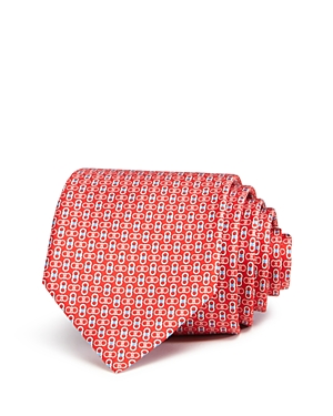 Ferragamo Enne Mini Linked-gancini Silk Classic Tie In Red/pink