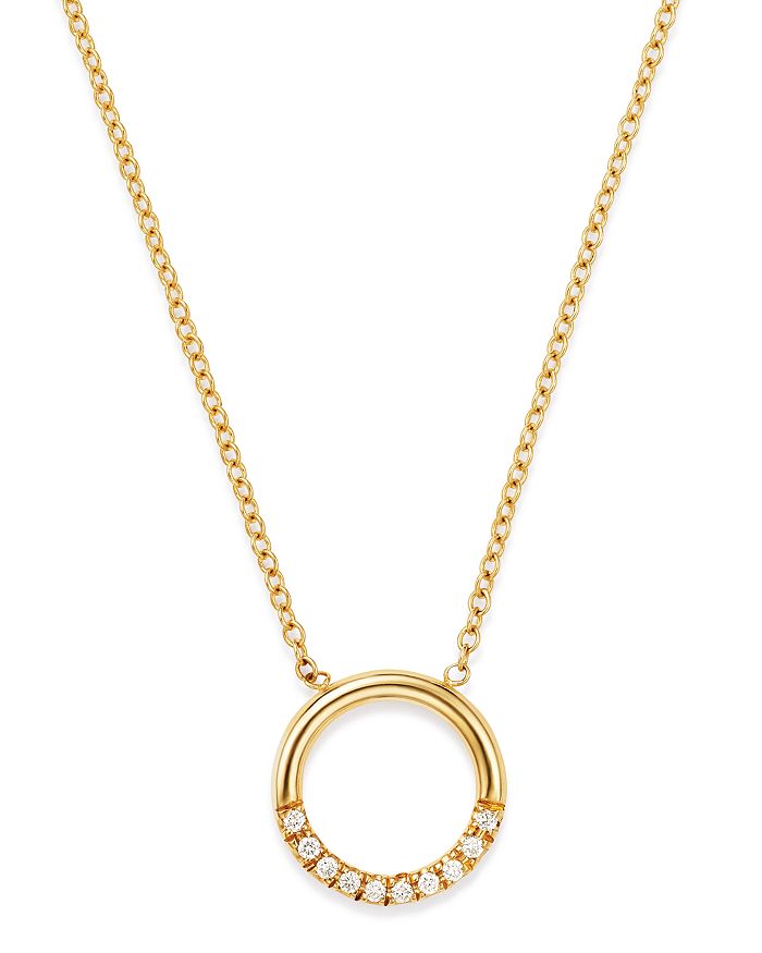 Zoë Chicco 14k Yellow Gold Small Thick Circle Pave Diamond Adjustable Necklace, 16 In White/gold