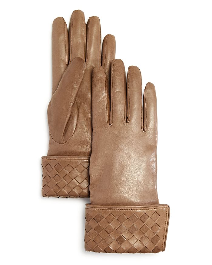 Bloomingdale's Woven Detail Leather Gloves - 100% Exclusive In Tan
