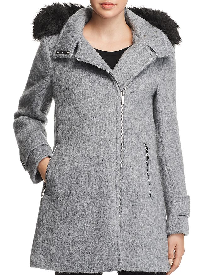 Calvin Klein Faux Fur Trim Hooded Coat In Gray | ModeSens
