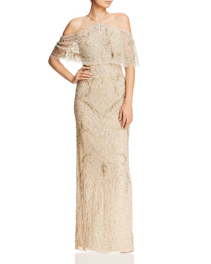 Aidan Mattox Cold-shoulder Beaded Gown - 100% Exclusive In Light Gold
