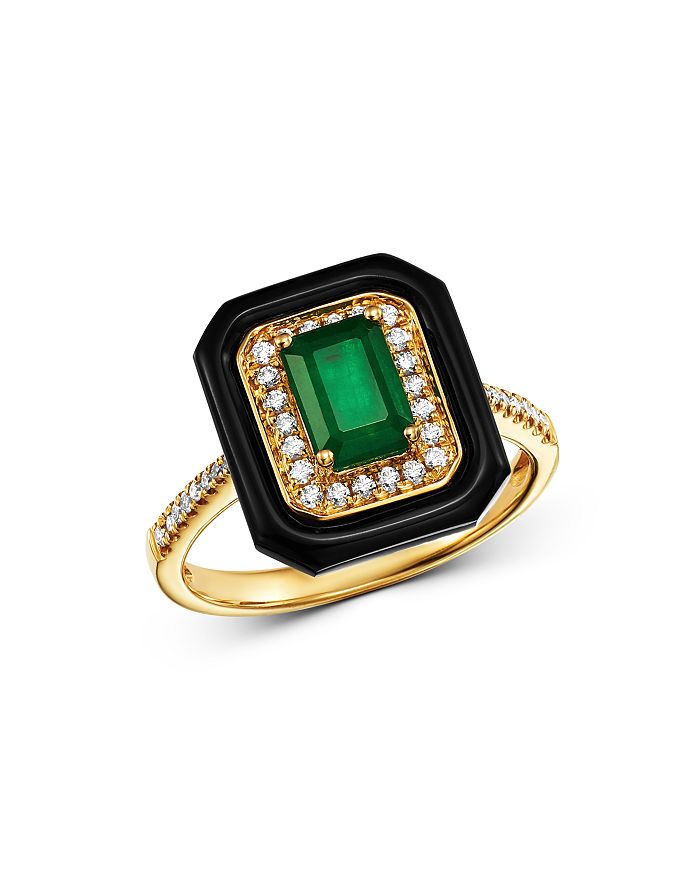 Bloomingdale's Emerald, Black Onyx & Diamond Square Cocktail Ring In 14k Yellow Gold - 100% Exclusive In Multi/gold