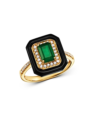 Bloomingdale's Emerald, Black Onyx & Diamond Square Cocktail Ring in 14K Yellow Gold - 100% Exclusiv