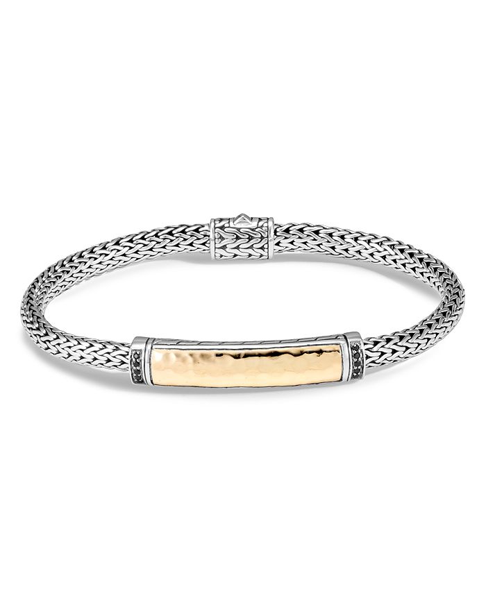Shop John Hardy Sterling Silver & 18k Bonded Yellow Gold Classic Chain Black Sapphire Slim Station Bracelet In Gold/silver
