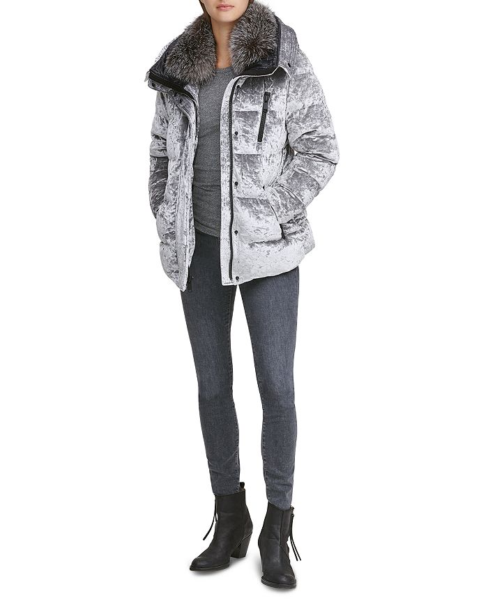 Andrew marc vara fur trim velvet down coat outlet