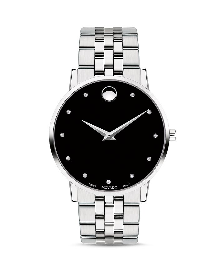 Movado Museum Classic Stainless Steel Diamond-index Watch, 40mm In Black/silver